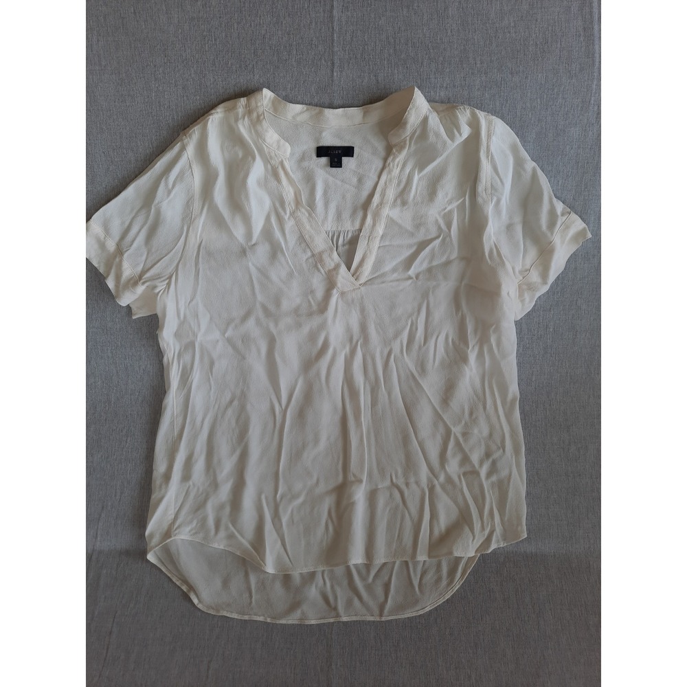 J.Crew Women Small Blouse V-Neck‎ Short Sleeve Pure Viscose Relaxed Pull Over